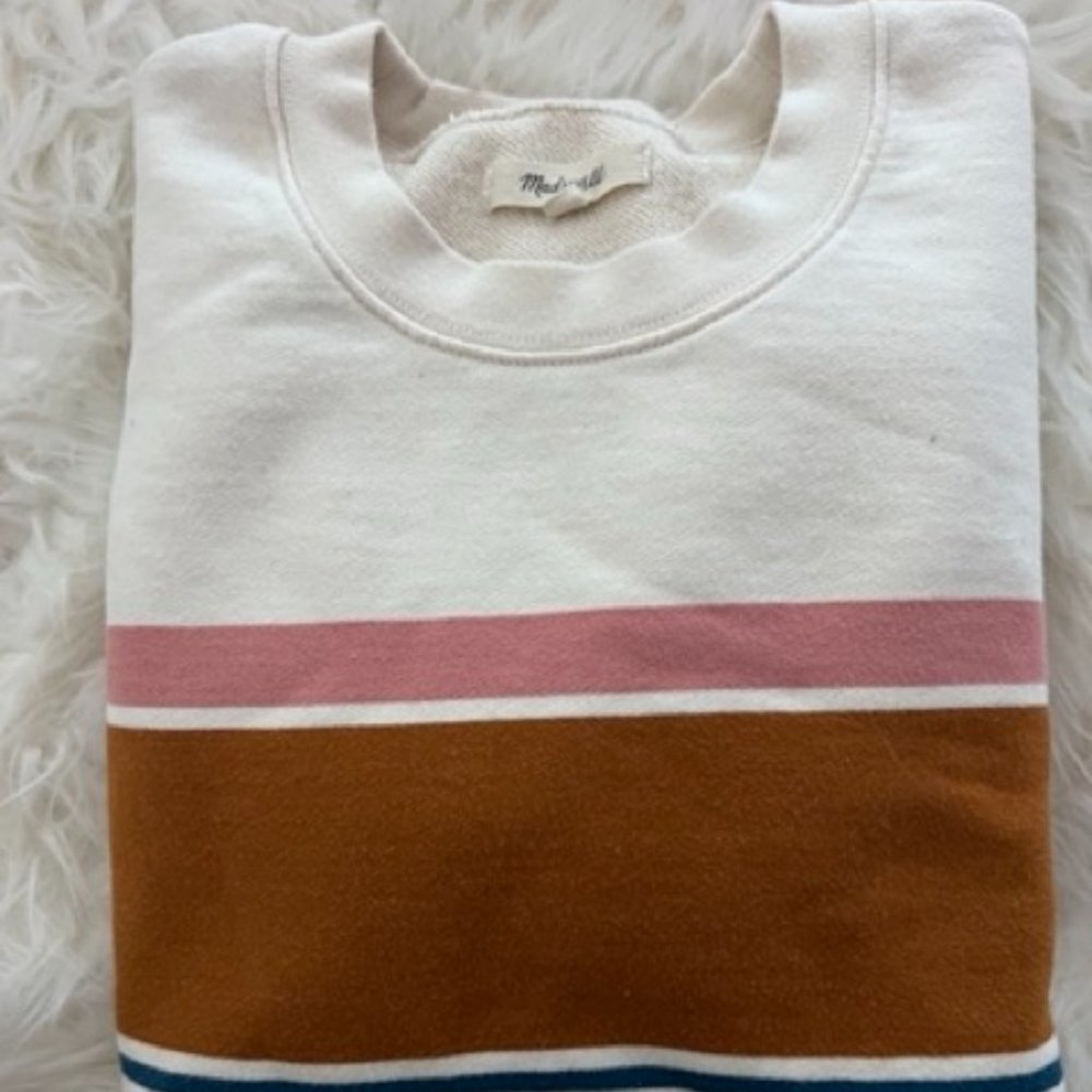 Madewell Cream Sweatshirt with Front Stripes- Size Small